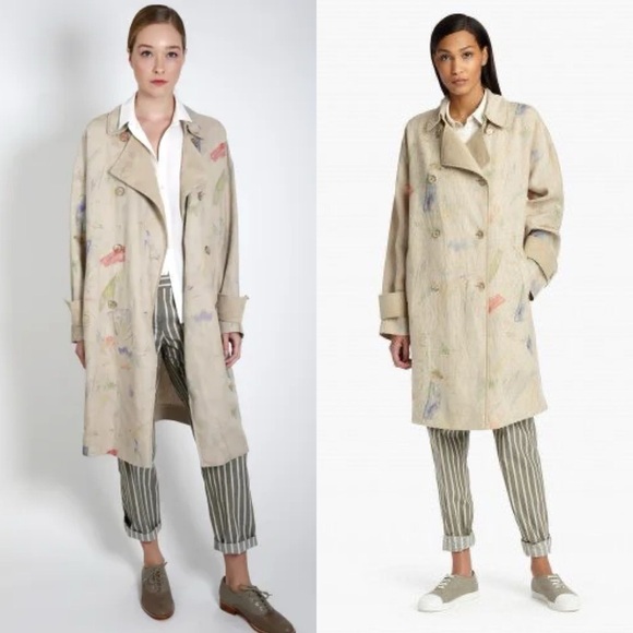 Lafayette 148 NY Modern Muse Linen Laurita Trench Coat Abstract M GUC - Picture 1 of 9